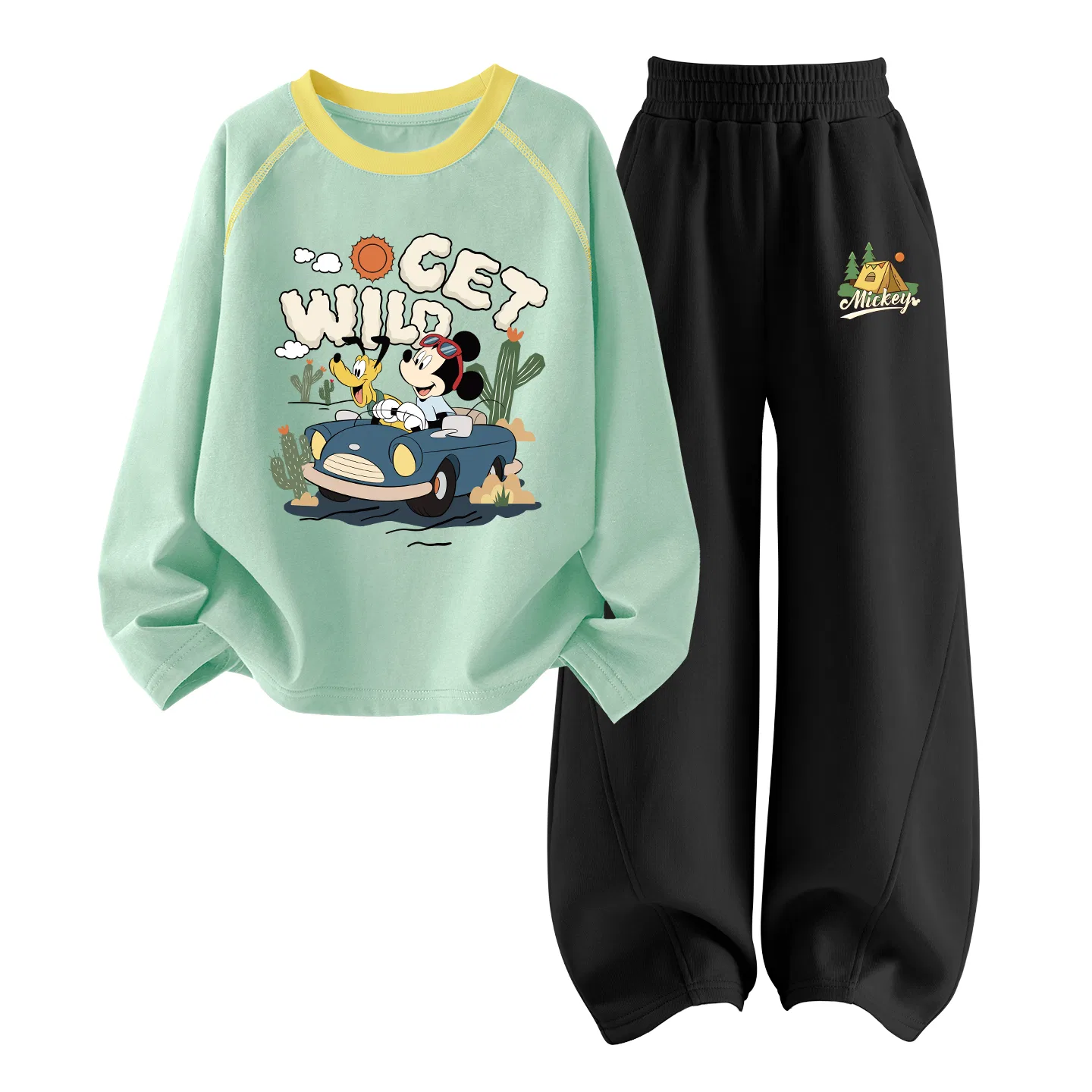 Детский спортивный костюм с принтом Disney, Цвет Diqiu Camp Spring Sprout Green+Di Tent K Black
