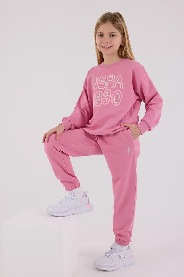 Детский комплект спортивного костюма для девочек с вышивкой U.S. Polo Assn., Carnation — фото 3