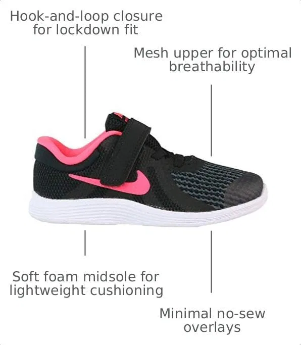 Детские кроссовки для девочек с шнуровкой Nike Kid's Revolution 4 Running Shoe Nike, Black/Racer Pink White — фото 3