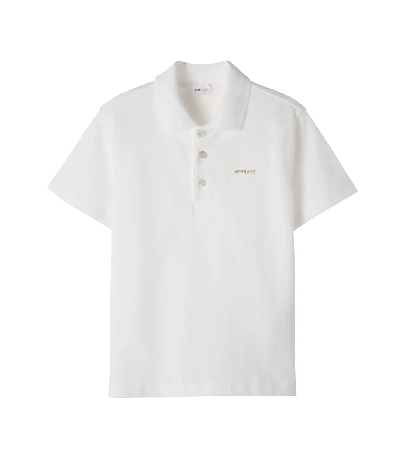 Рубашка-поло из хлопкового пике с логотипом Versace Kids, белый