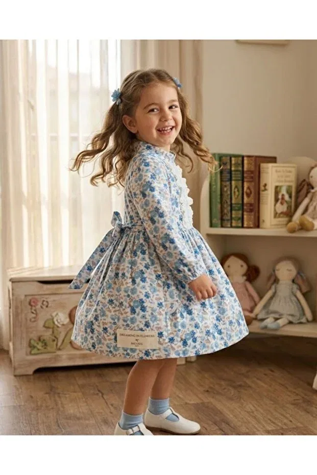 Детское платье для девочек кружевное Blue floral patterned lace front Baby-Kid Store, Blue