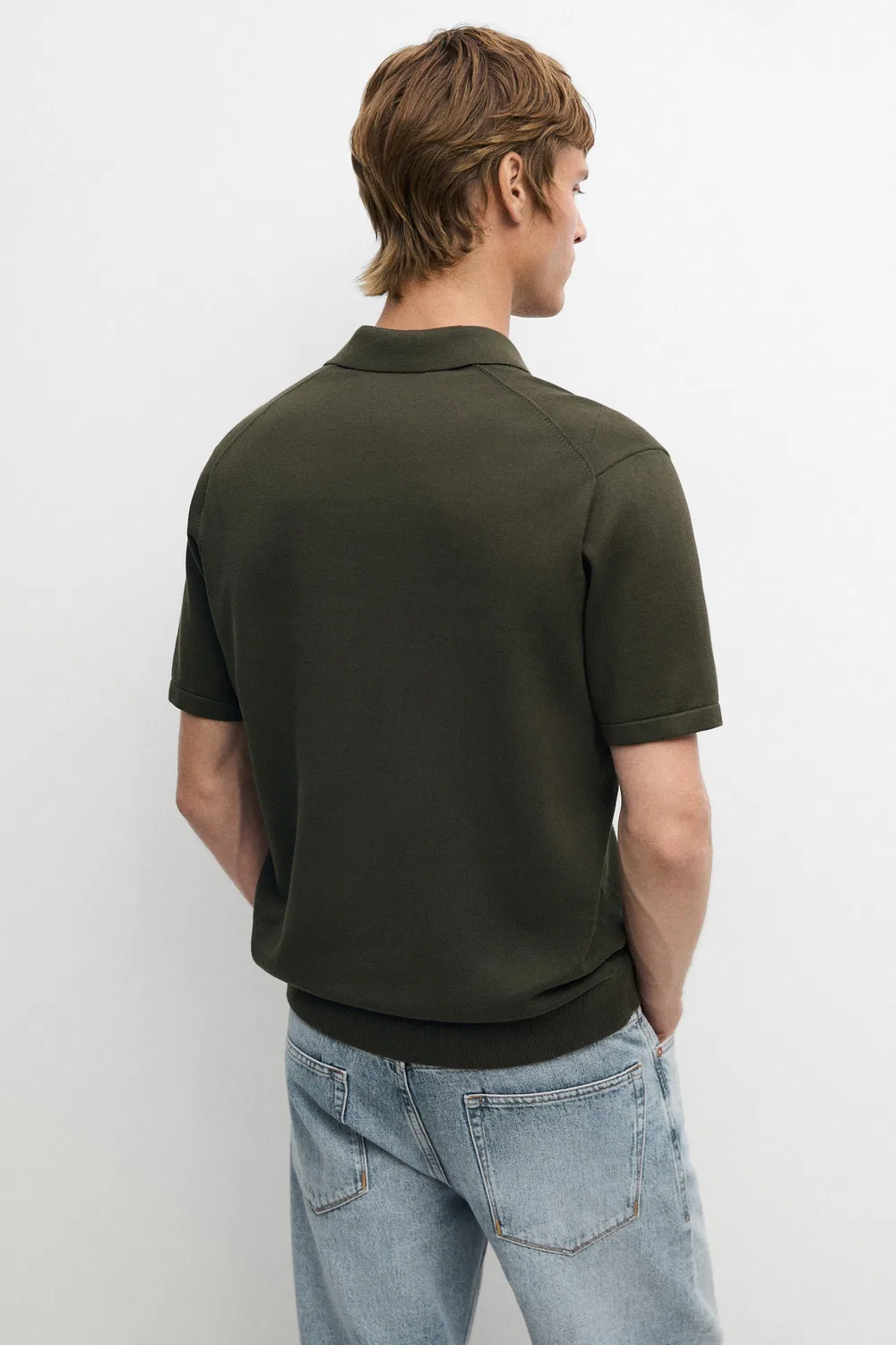 Поло-рубашка Massimo Dutti, хлопковая, с элементами интарсии, зеленый — фото 3