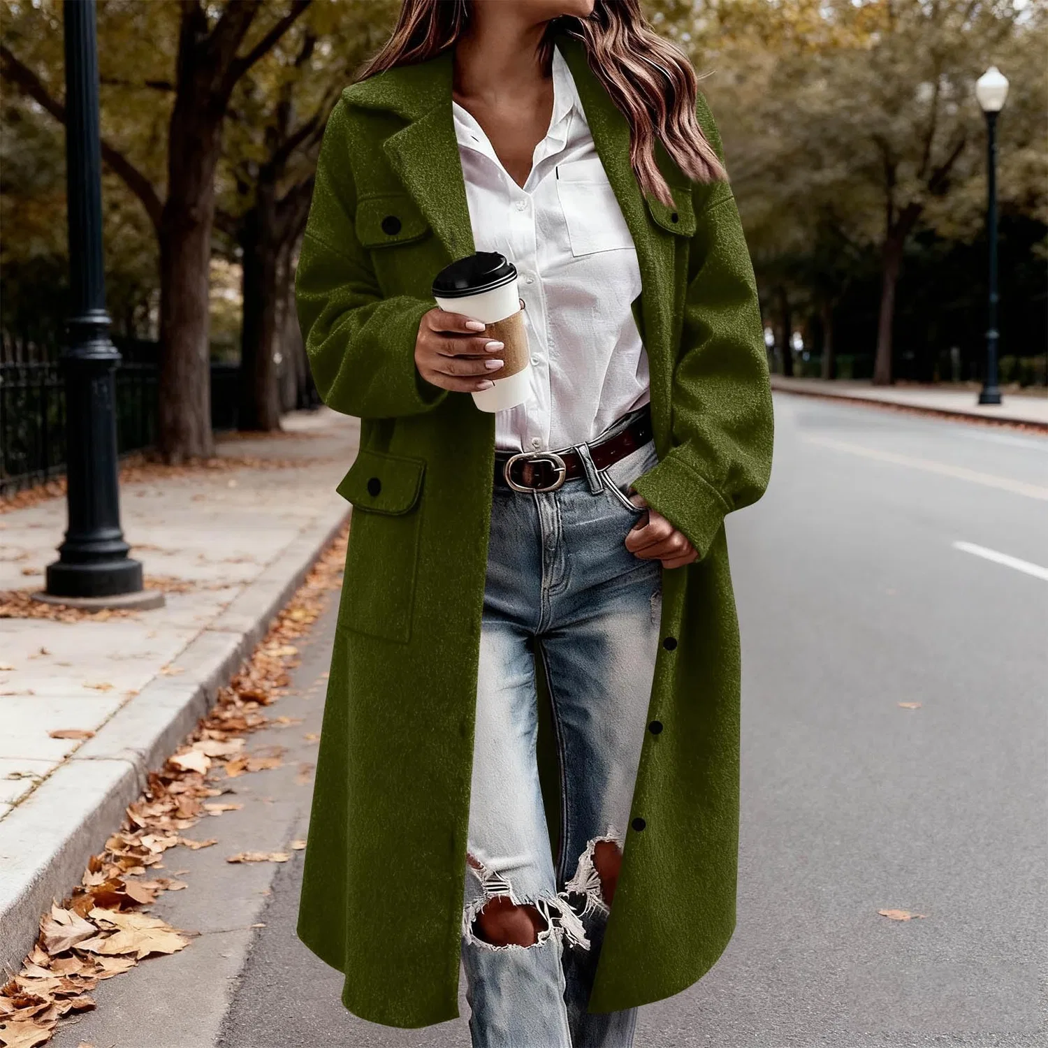 Женское пальто с длинным рукавом Oversized Peacoat, Army Green A — фото 3
