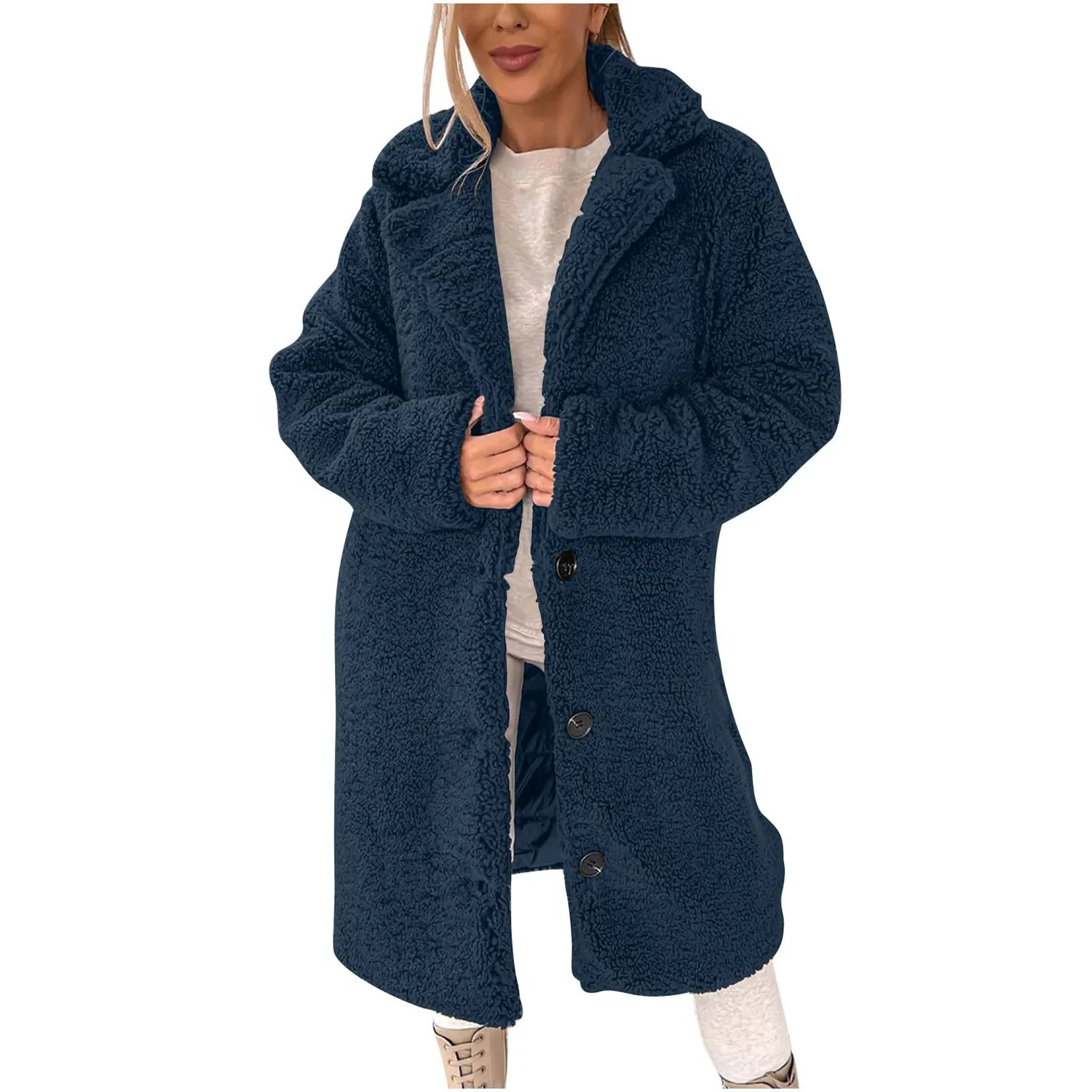 Женская флисовая куртка на пуговицах, A22 blu navy — фото 4