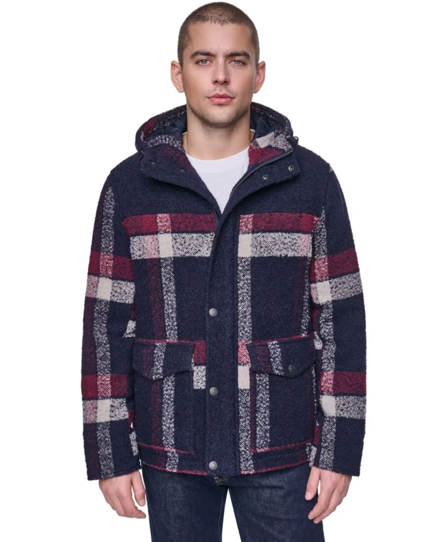 Куртка с капюшоном, фланелевая, из шерстяного бленда Levi's, Port/Navy Plaid