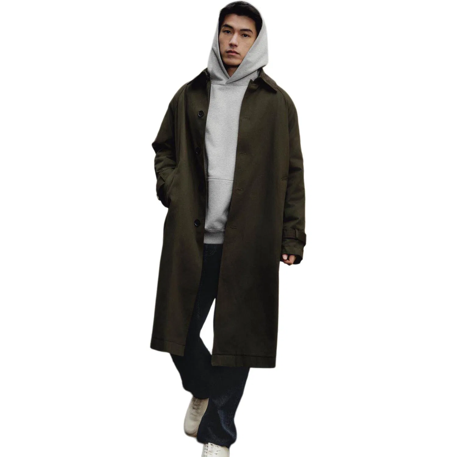 Мужской тренчкот с лацканами Gray Green ZARA, Серо-зеленый — фото 4