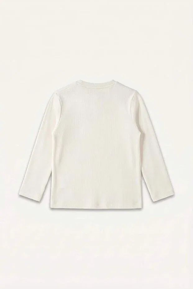 Детская футболка для девочек с принтом Heart Long Sleeve T-Shirt Defacto, Ecru — фото 2