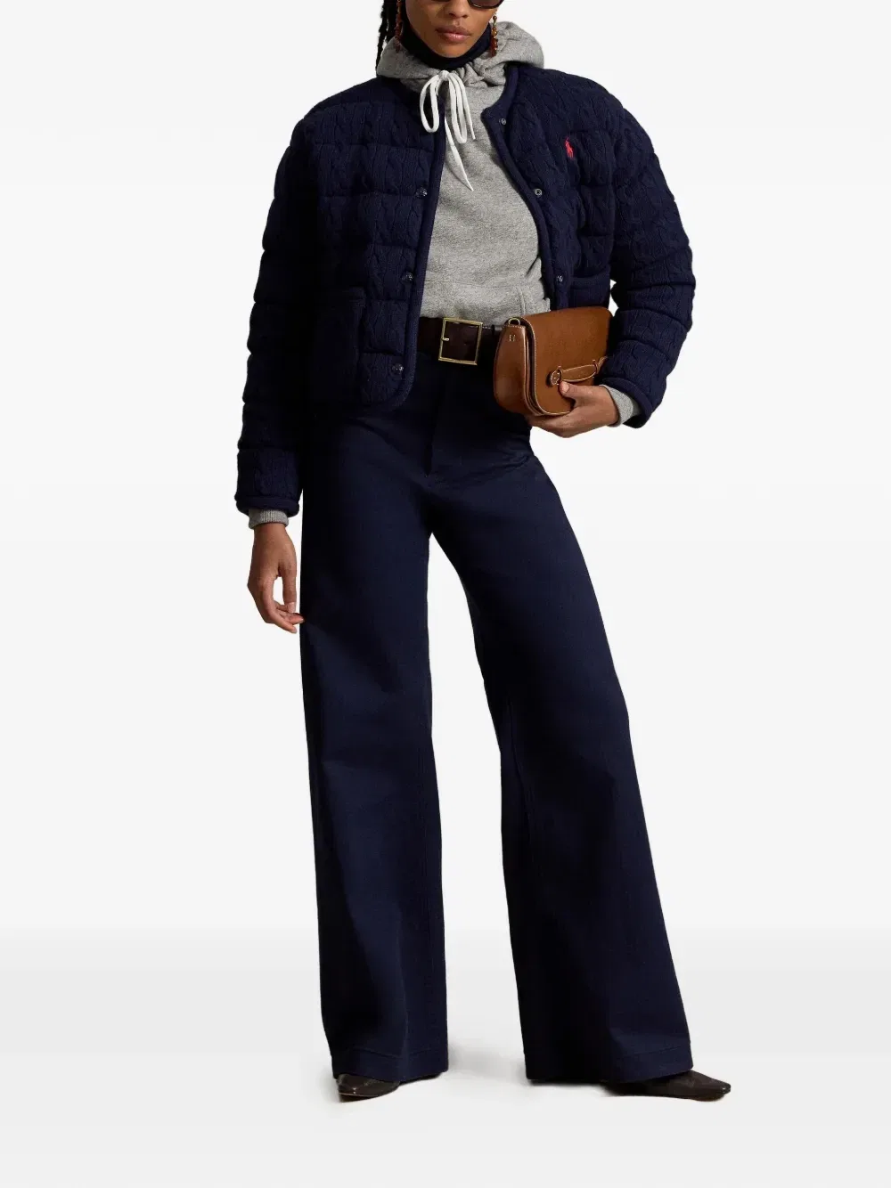 Стеганый пуховик фактурной вязки Polo Ralph Lauren, синий — фото 2