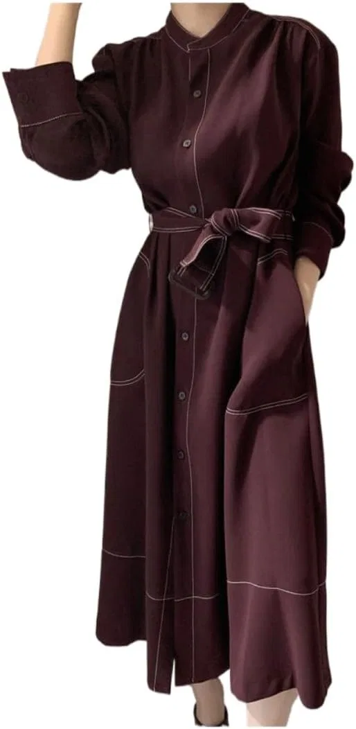 Женское платье-рубашка с воротником-стойкой Straight, Burgundy