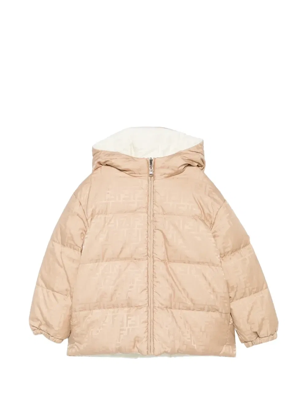 Двусторонняя куртка-пуховик с капюшоном и логотипом FF FENDI KIDS, бежевый
