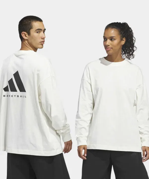 Футболка с длинным рукавом баскетбольная, Adidas, белый черный — фото 2