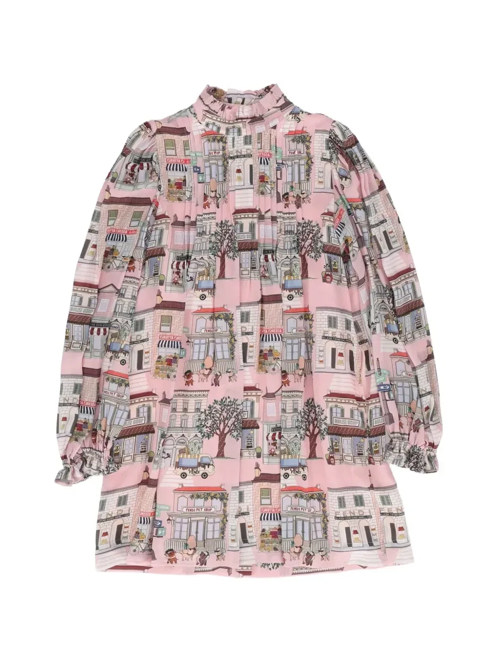 Плиссированное платье с принтом FF City Fendi Kids, розовый
