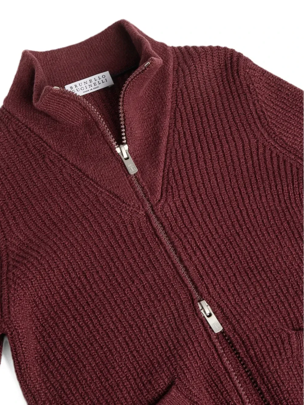 Кардиган Malfile с высоким воротником на молнии Brunello Cucinelli Kids, красный — фото 3