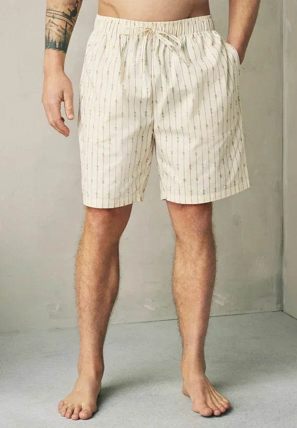 Пижамные шорты 2 шт, хлопок, Regular fit - woven stripe pyjama shorts, Next, зеленый, Ecru — фото 3