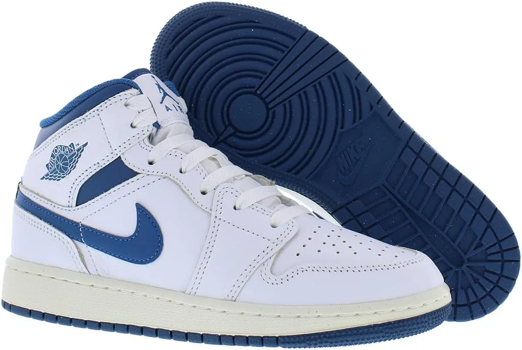 Детские кроссовки для мальчиков Air Jordan 1 Mid GS Nike, Pure White/Industrial Blue/Sail — фото 4