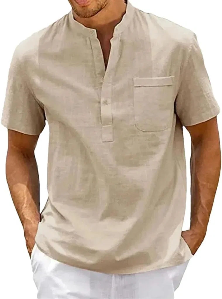 Мужская футболка с коротким рукавом из льна Classic, Khaki