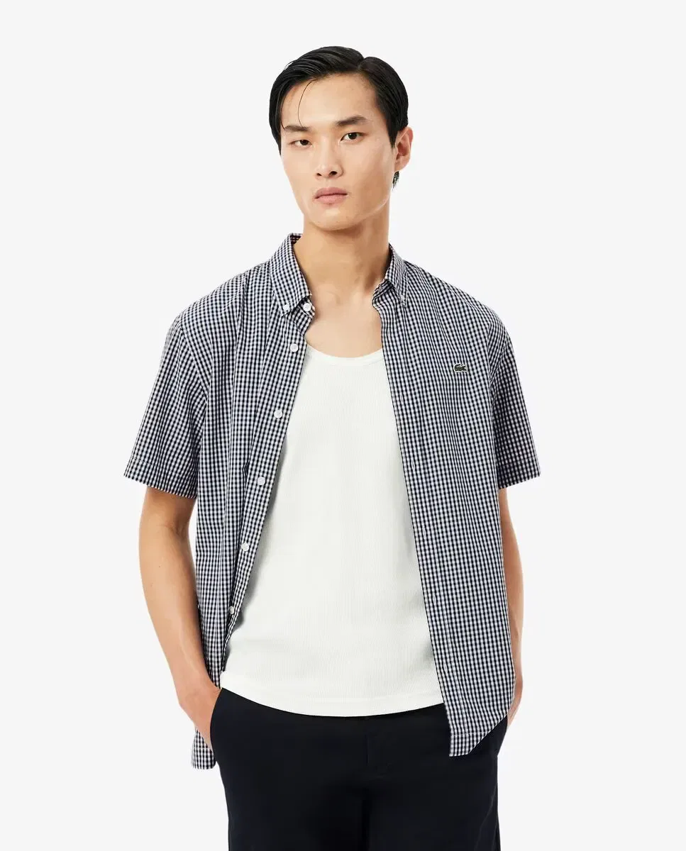 Мужская рубашка с коротким рукавом Lacoste, Negro / Blanco