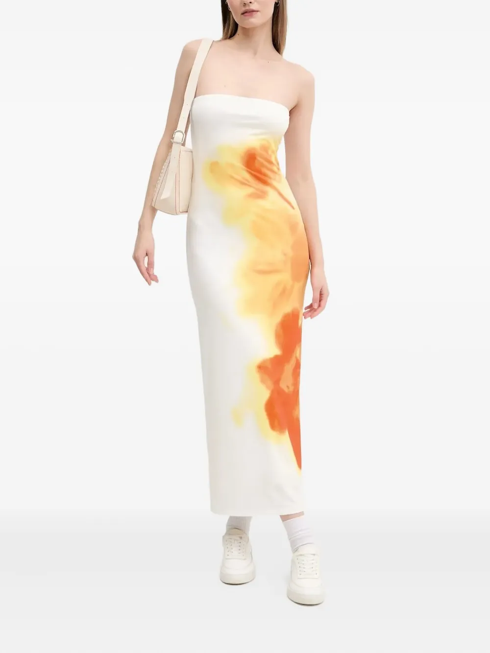 

Платье макси без бретелек с цветочным принтом Desigual, белый