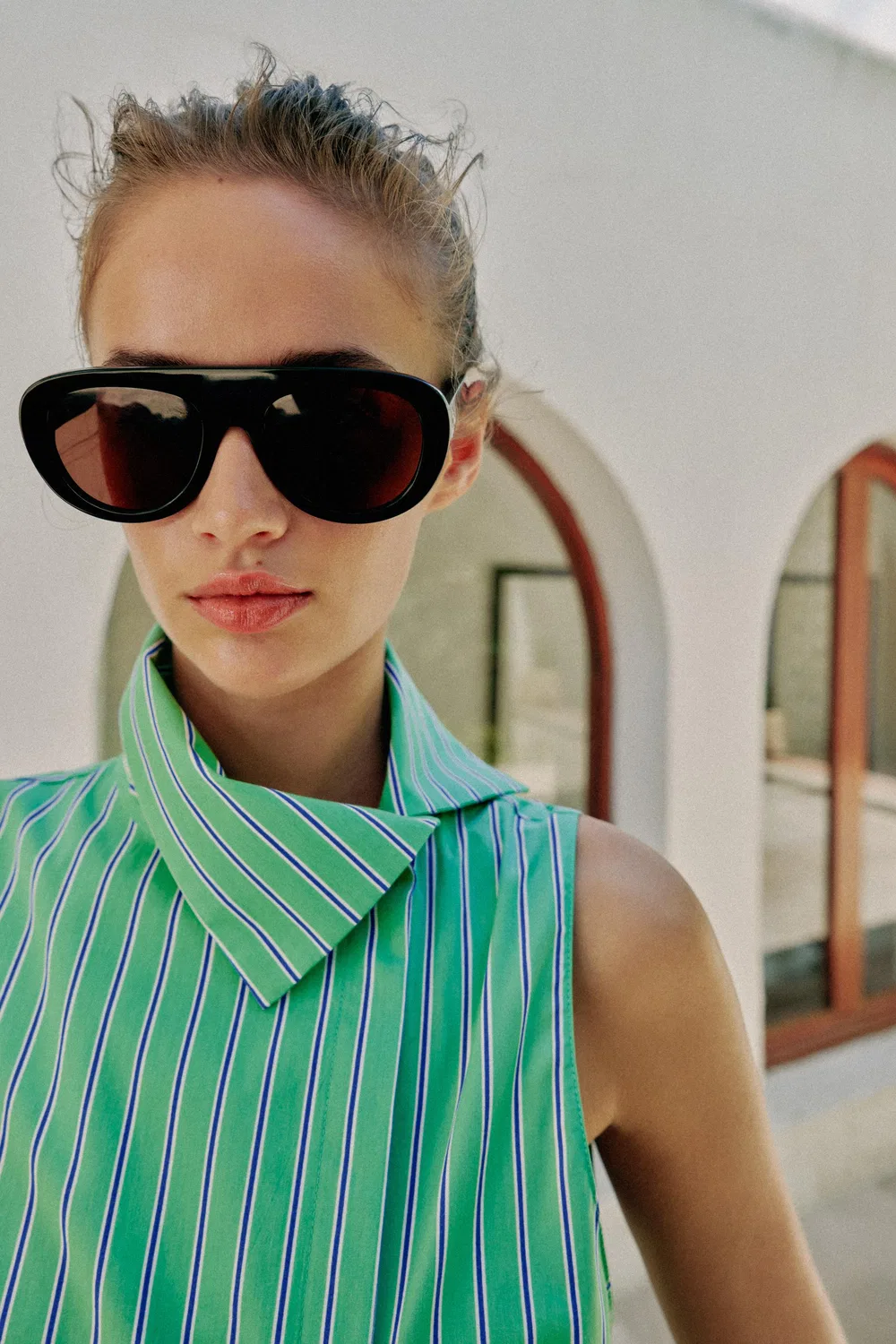 Полосатая рубашка без рукавов с бантиками ZARA, Green/Blue — фото 4