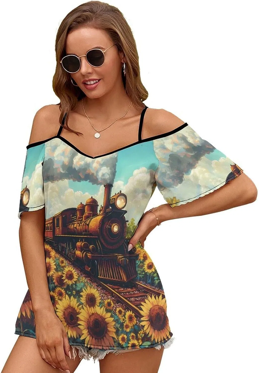 Женское платье с принтом Cold Shoulder, Sunflower