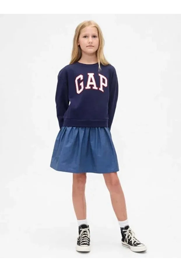 Детская толстовка из футера для девочек с длинным рукавом Gap Kids, Navy Blue