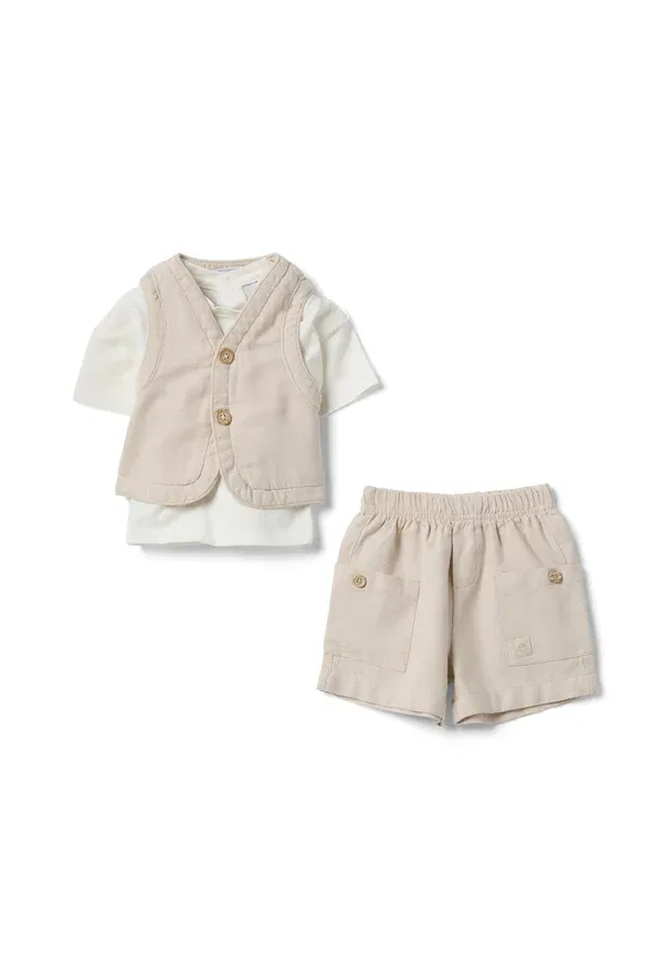 Комплект для новорожденных из хлопка и льна Set for babies - waistcoat Ovs, Beige Marl, бежевый