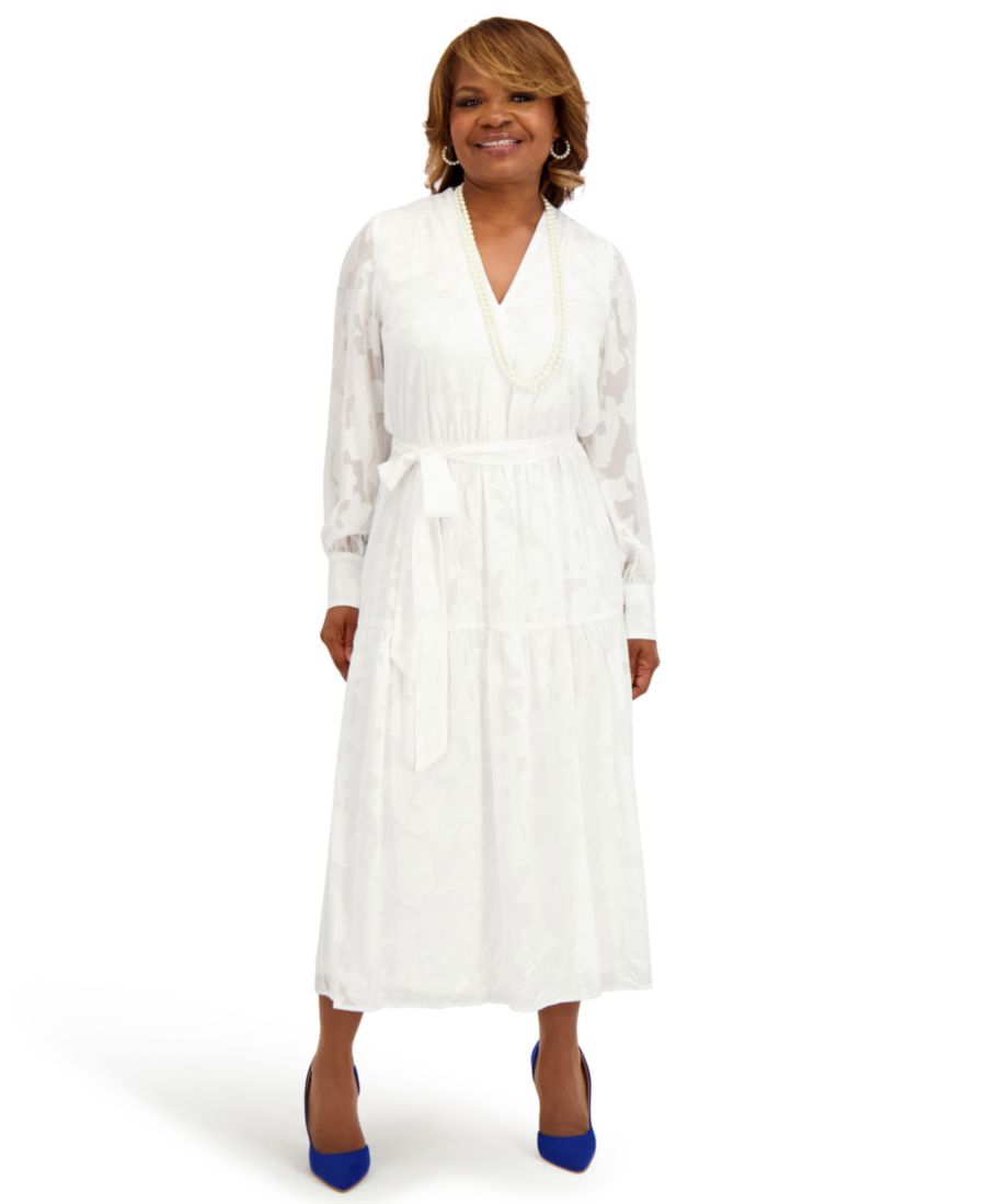 

Женское мягкое многослойное платье миди с V-образным вырезом Kasper, White