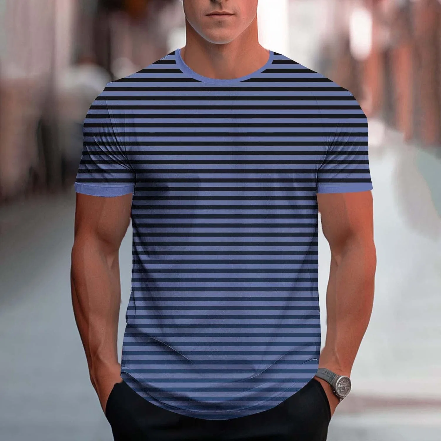 Мужская футболка с градиентом Striped, Navy — фото 2