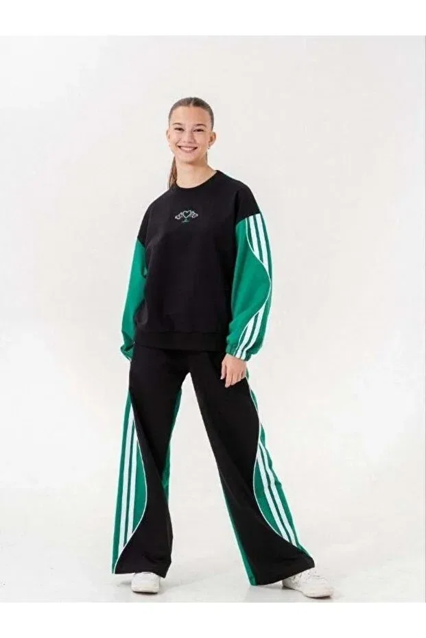 Детский спортивный костюм для девочек с принтом Wide Leg Zekids, Black — фото 3