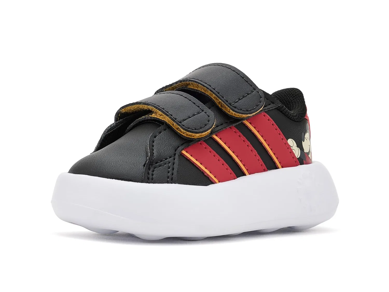 Кроссовки Disney Grand Court Hook & Loop (для младенцев и малышей) Adidas Kids, Black/Pure Ruby/Crew Yellow — фото 2