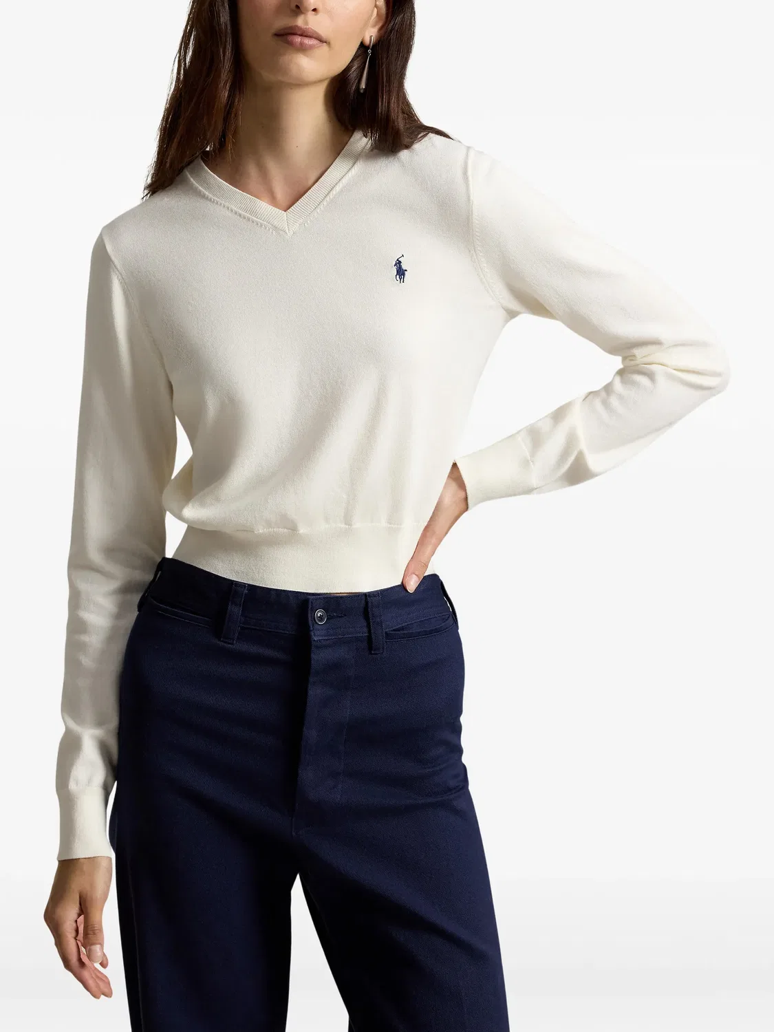 Джемпер с V-образным вырезом из хлопка Polo Ralph Lauren, нейтральные — фото 4