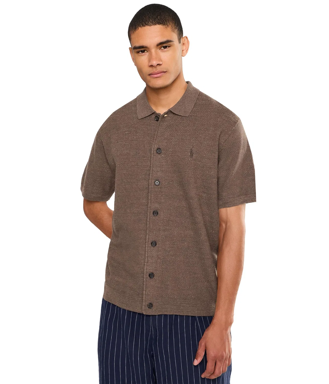 Кардиган с коротким рукавом из хлопка и льна Polo Ralph Lauren, Nutmeg Brown Heather