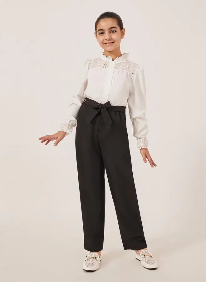 Комплект с вышивкой Schiffli detail buttoned top and wide leg pants set Styli, мультиколор