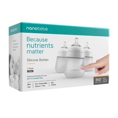 Бутылочки для кормления 3 шт. по 260 мл Nanobebe Anti-Colic, белый — фото 3