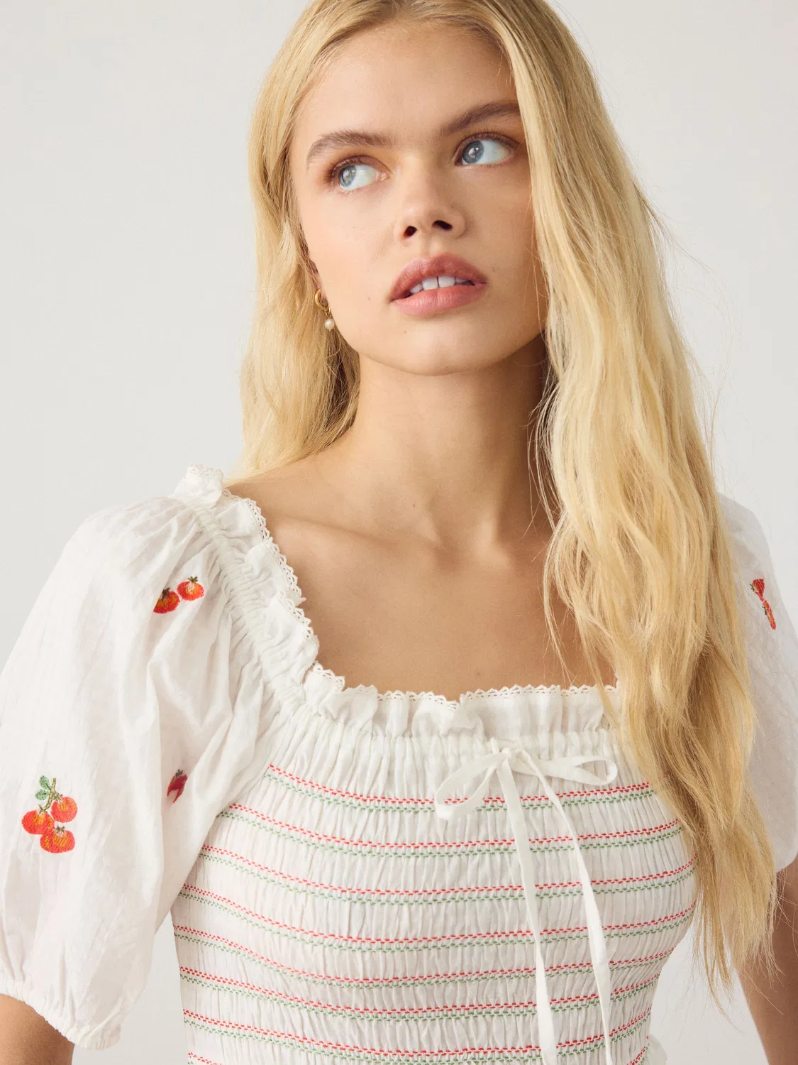 Платье миди с пышными рукавами и сборкой, White Tomato Embroidery Next, белый — фото 4