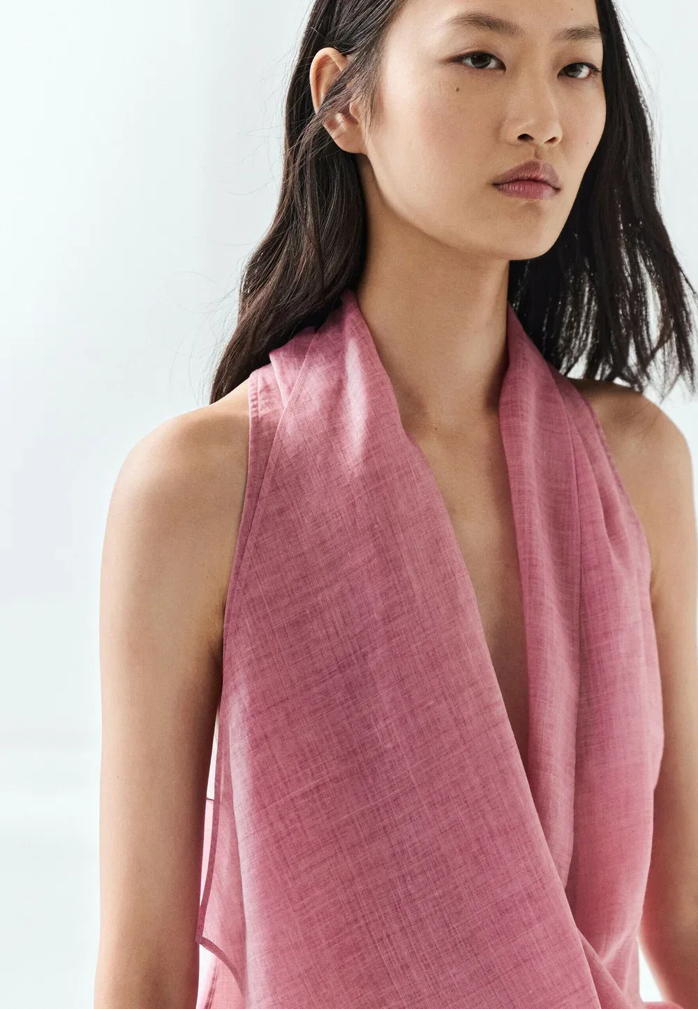 Блузка с драпировкой и перекрестным кроем Massimo Dutti, Pink — фото 3