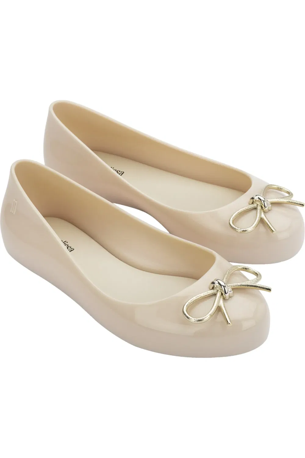 Туфли балетки детские с бантом Sweet Love Mini Melissa, бежевый/золотой