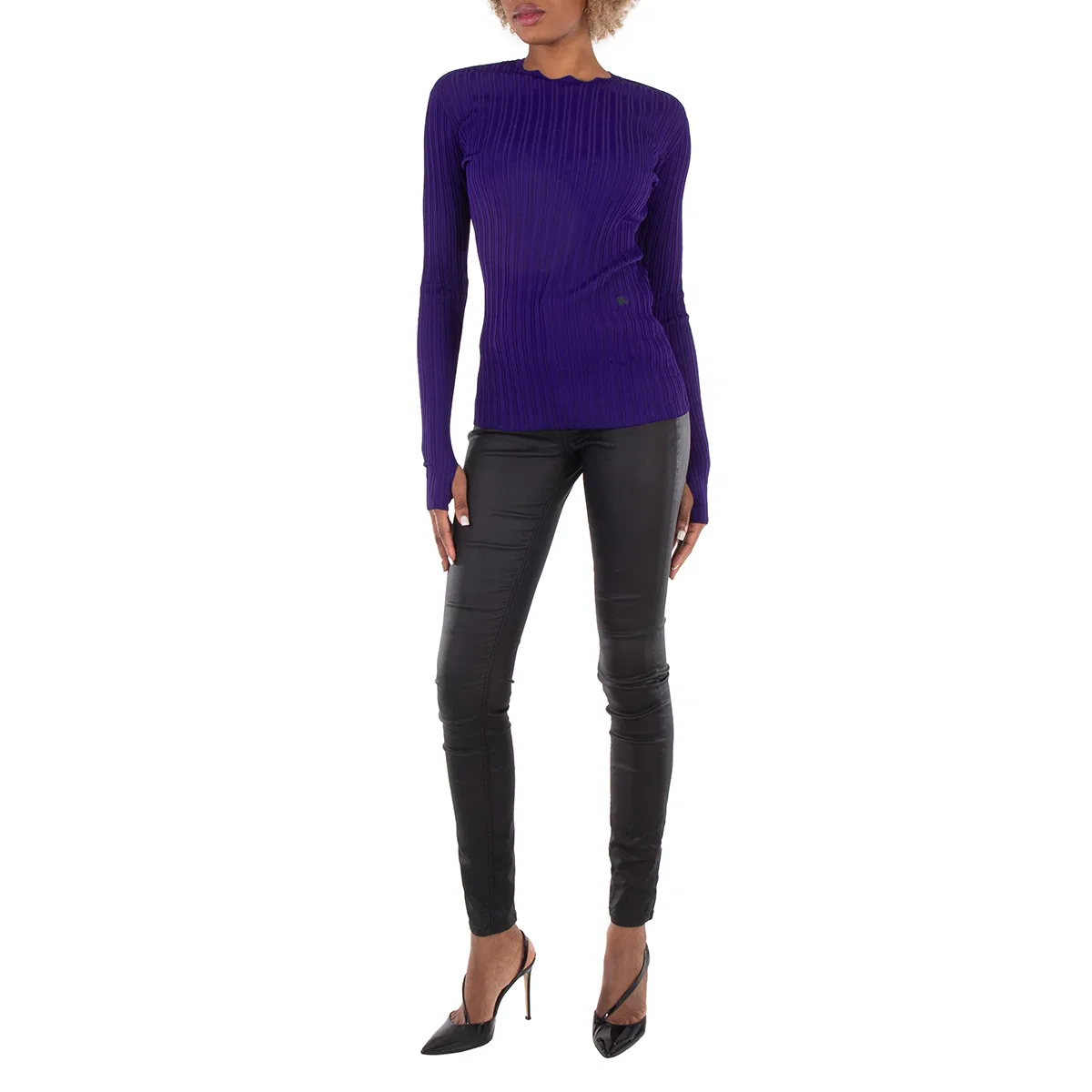 Свитер из вискозного микса с фигурным вырезом Viscose Blend Sweater Burberry, Royal — фото 4