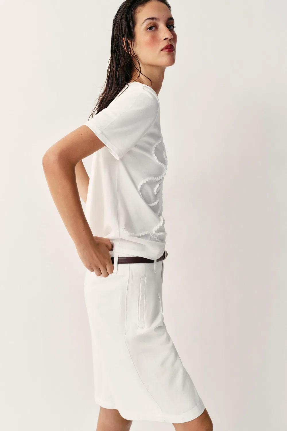Футболка с цветочным рельефом ZARA, White — фото 4