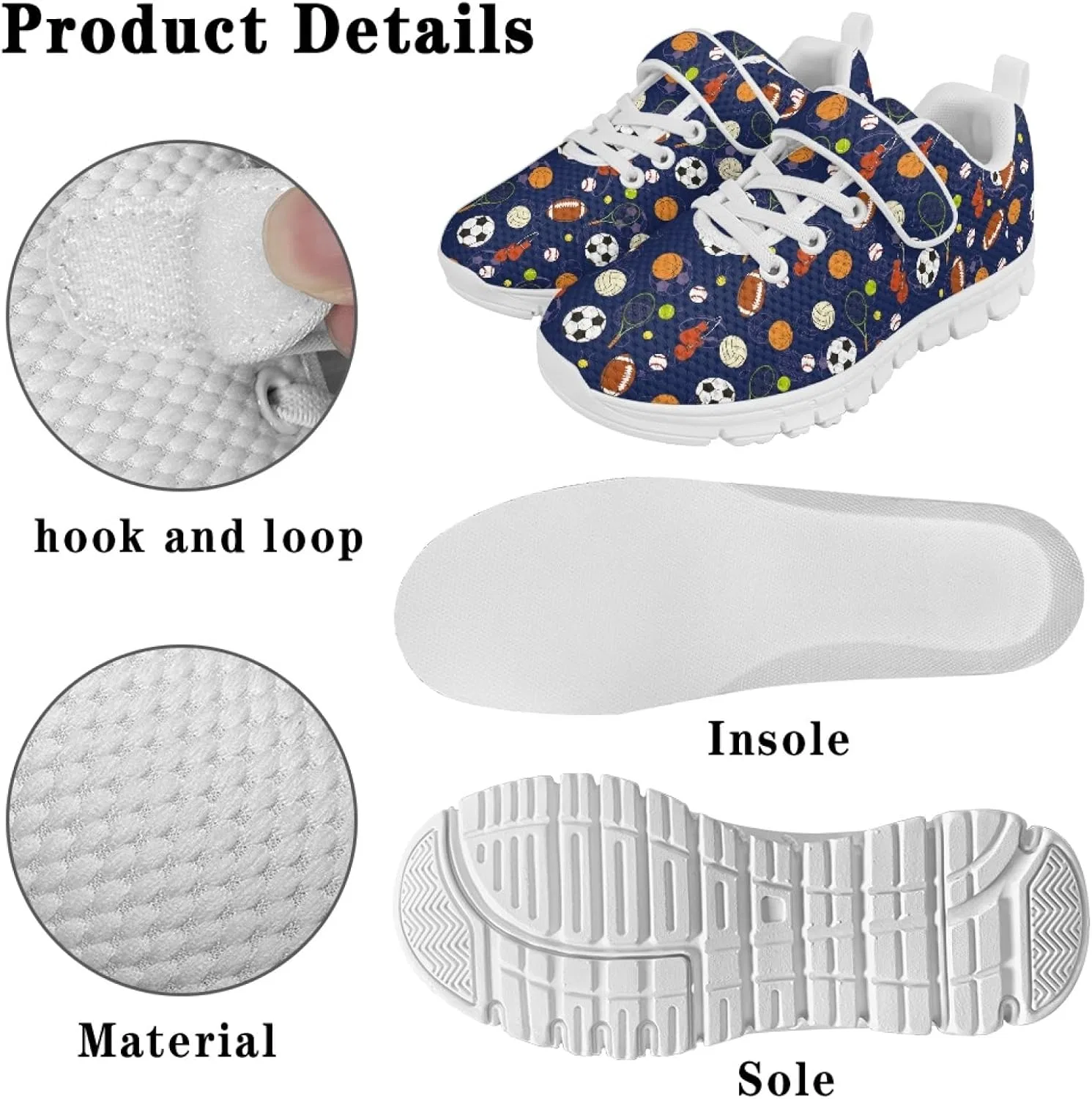 Детские кроссовки для девочек с принтом Dajingkj, Ball Design White — фото 4
