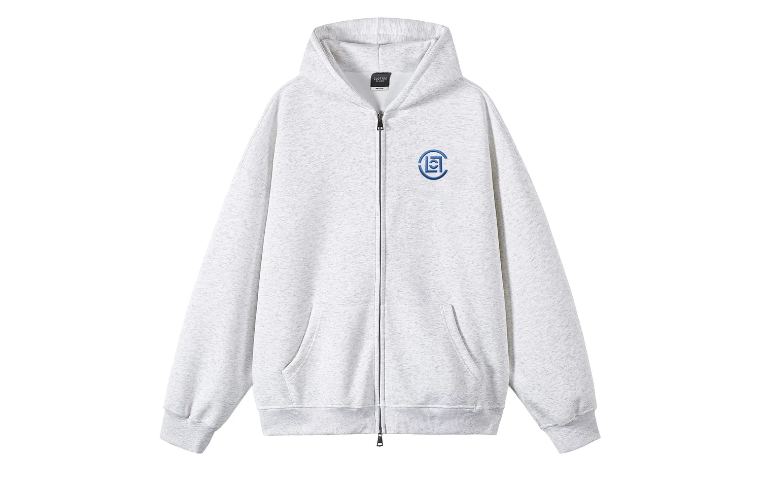 Детский худи с капюшоном и вышивкой CLOT, White Heather Gray (Blue Embroidery)