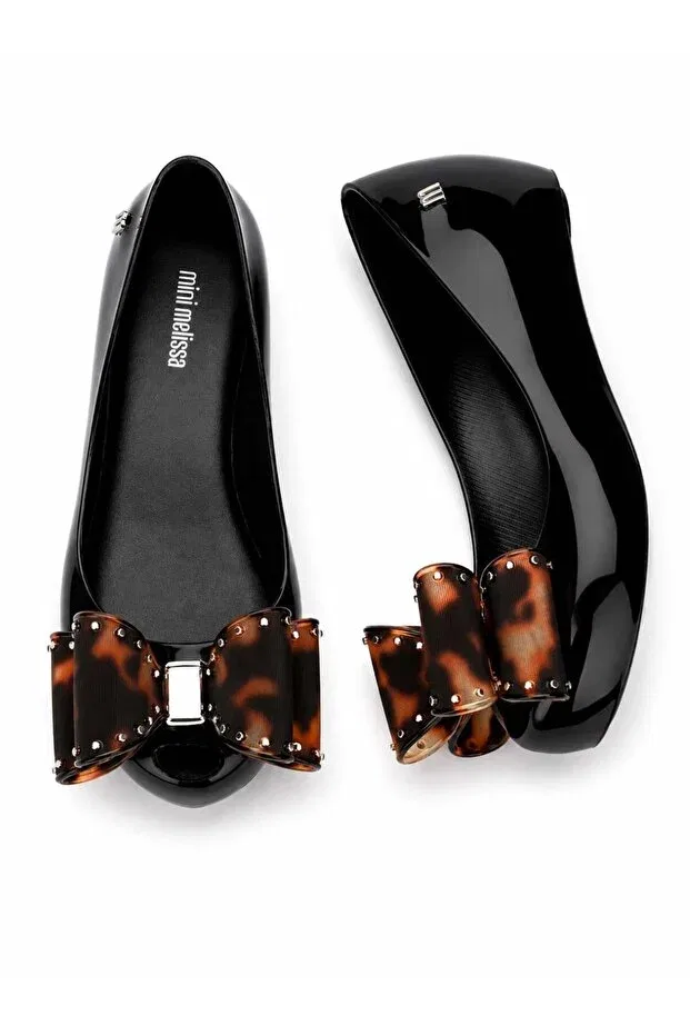Детские балетки для девочек классические с бантом Mini Melissa, Black — фото 3