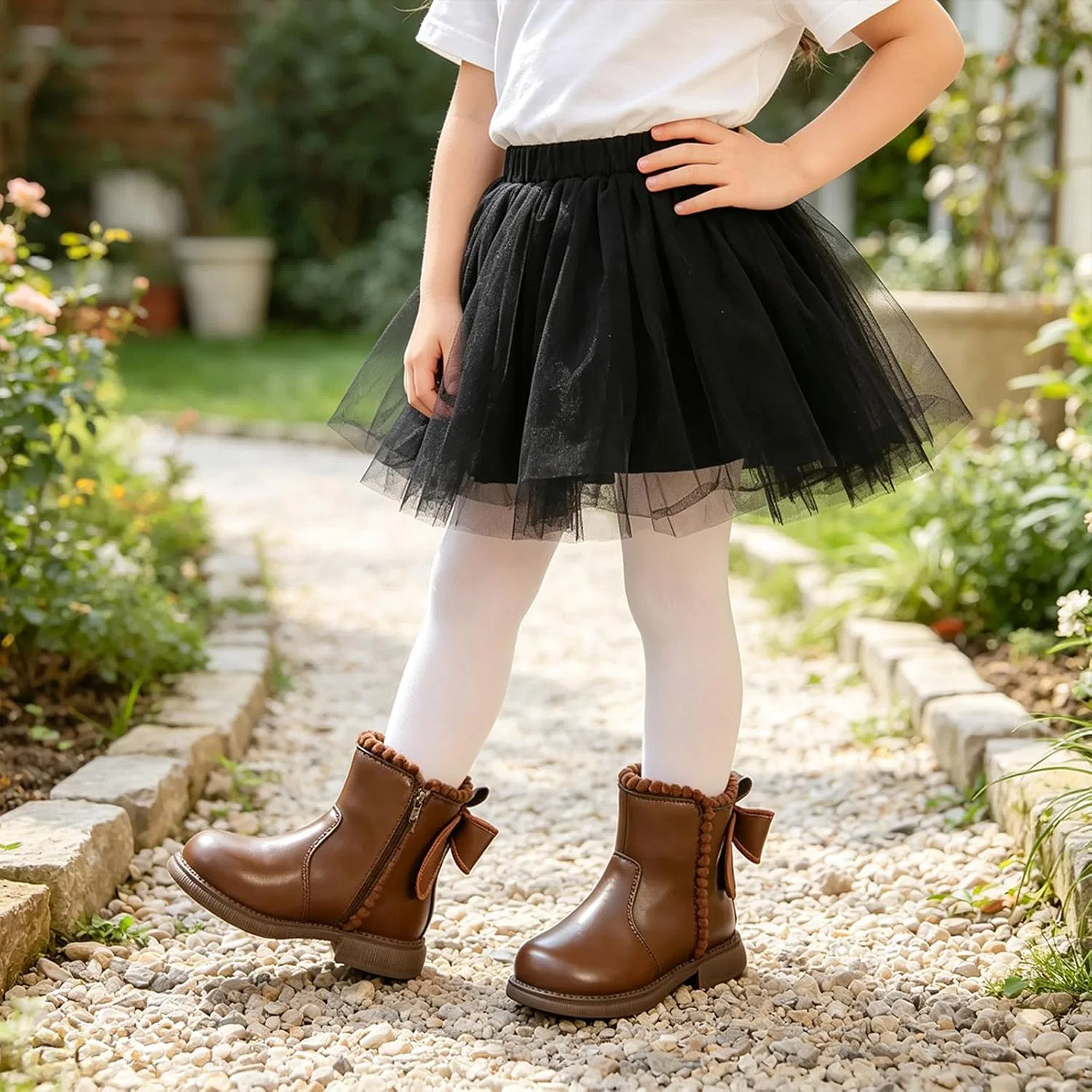 Детские сапоги для девочек с бантом и принтом Bow Ankle Boots, Brown — фото 3