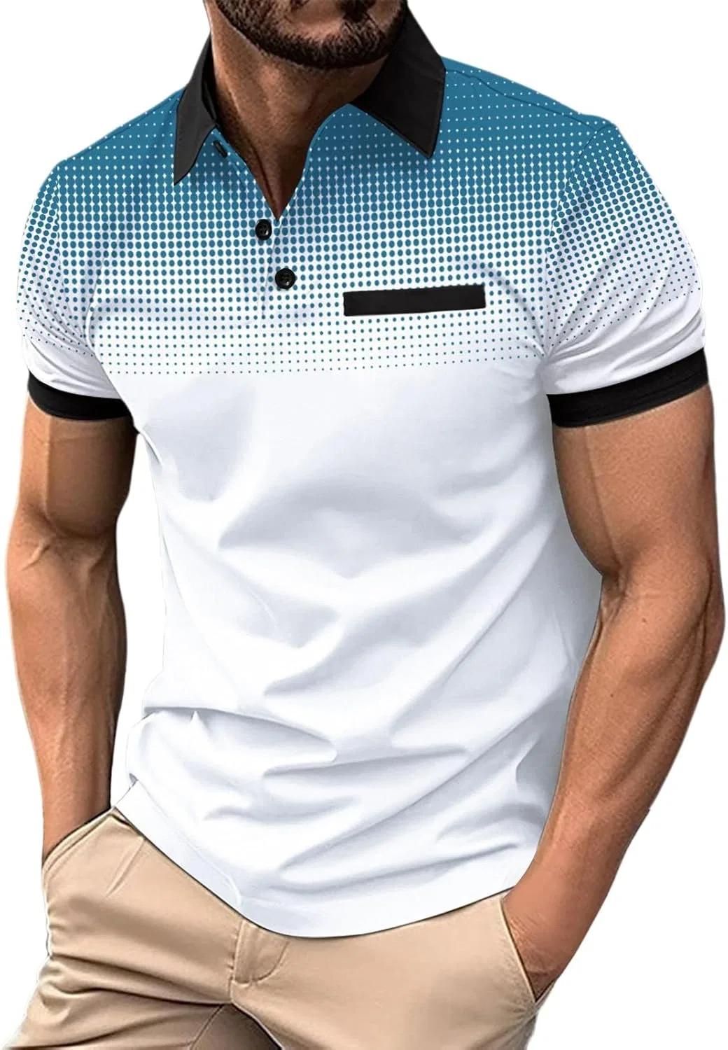 Мужская градиентная футболка-поло с воротником Slim Fit, White