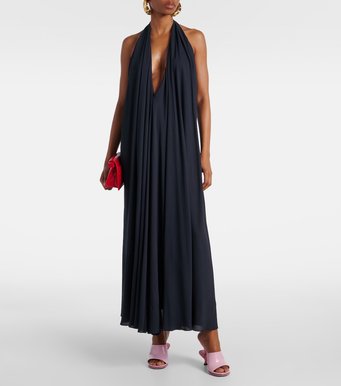 Платье макси Norma из крепа с драпировкой и открытой спиной Jacquemus, Dark Navy — фото 2
