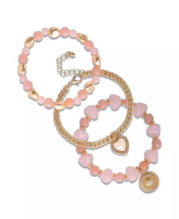 

Набор из 3 эластичных браслетов из розового и золотистого бисера Jessica Simpson, pink