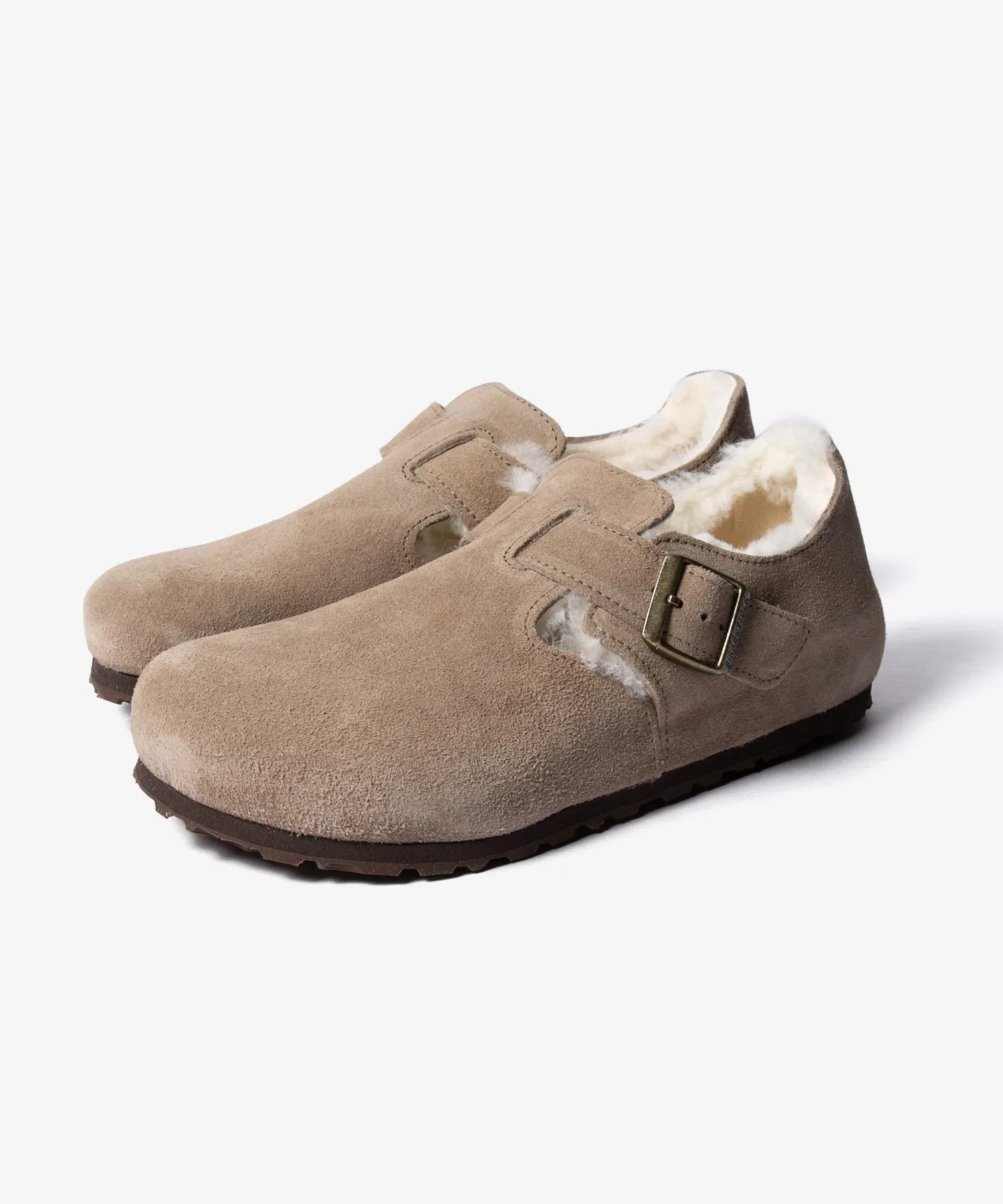 Унисекс сандалии Birkenstock London из замши с мехом аш-коричневые — фото 2