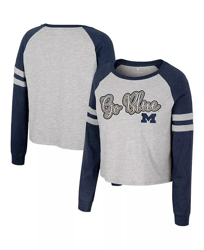 

Женская укороченная футболка цвета реглан с длинными рукавами Michigan Wolverines I'm Gliding Here Colosseum
