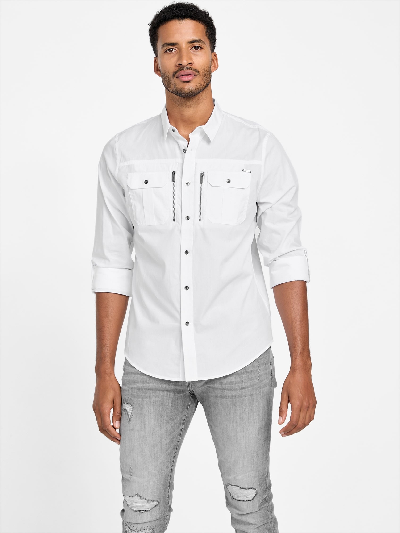 

Рубашка Larry с карманом на молнии Guess Factory, цвет pure white
