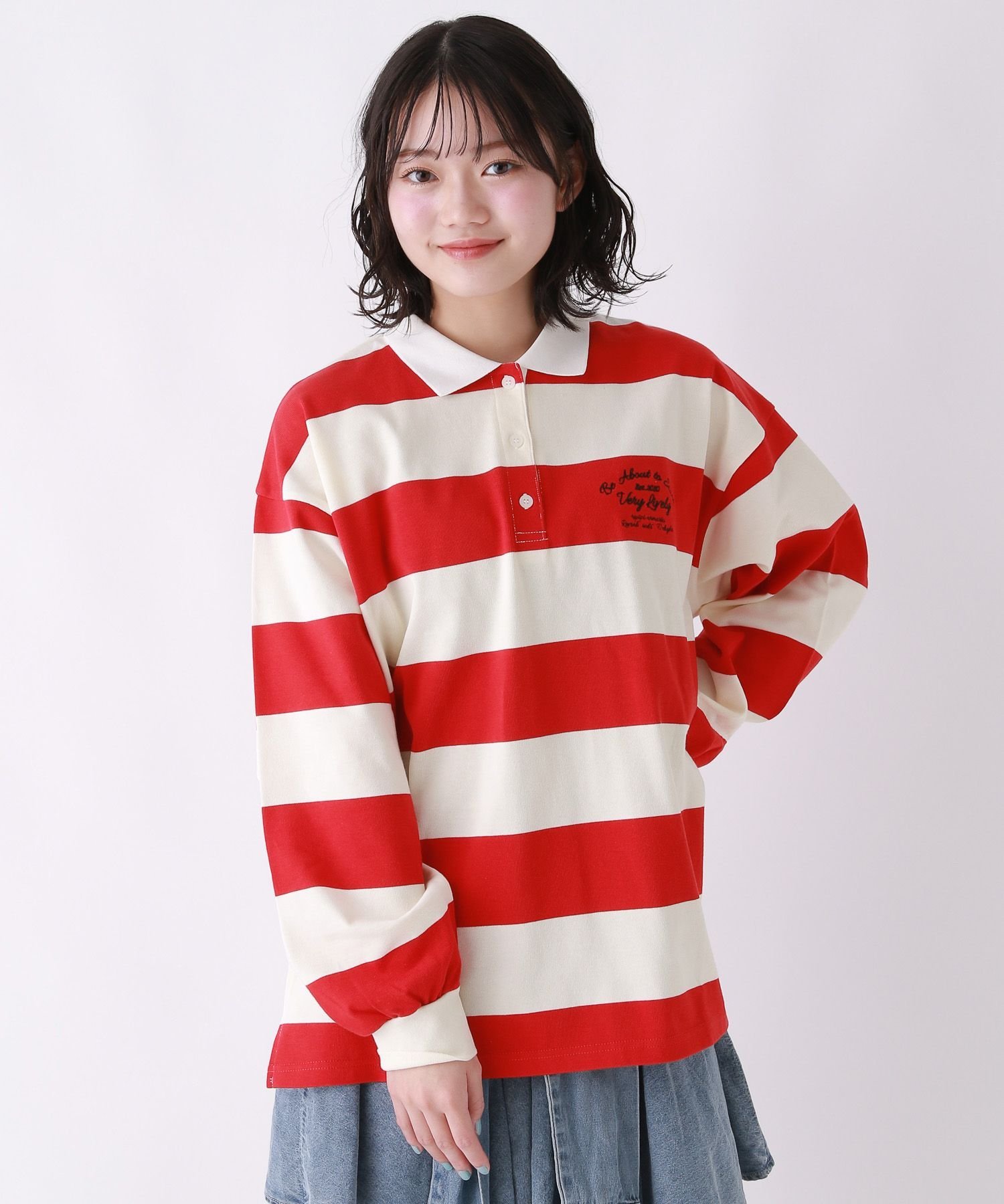 Футболка с длинным рукавом Border Loose Lager Repipi armario, Red 35